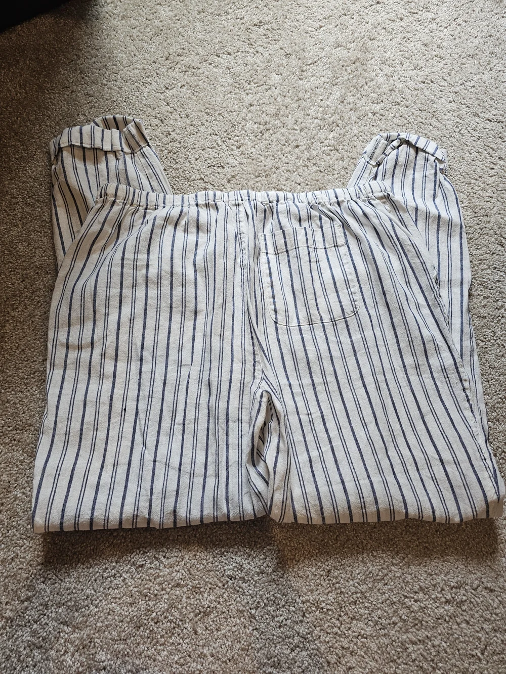 Joie Striped Drawstring Linen-Blend Pants - White & Navy - Picture 5 of 7